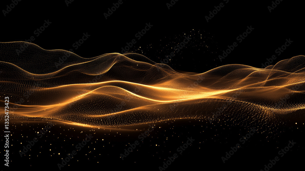 Poster abstract digital particles wave flow. technology background concept