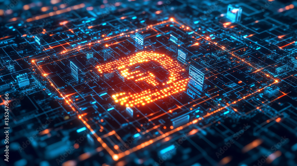 Poster lock icon of cyber security digital data, digital data network protection, global network 5g high-sp