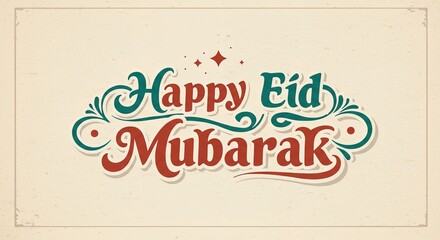 Fototapeta premium Happy eid mubarak greeting card with decorative elements on beige background