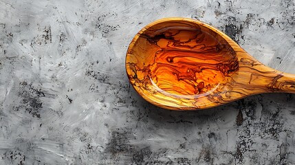 Wooden Olive Oil Spoon on Concrete