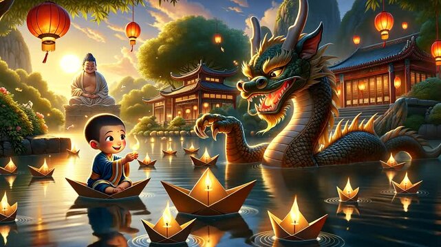 Chinesisches Fest mit Drachen und Laternen