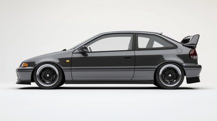 Fototapeta premium a gray hatchback car, rendered in photorealistic style with highly reflective surfaces