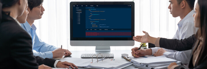Business intelligence and data analysis concept. Analyst team working on financial data analysis...