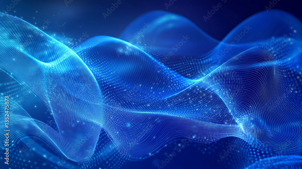Aufkleber blue color waves particle and geometric abstract background design. vector illustration