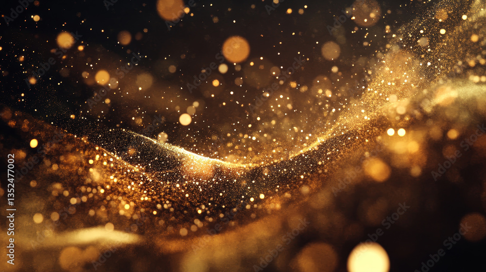 Poster gold color digital particles wave flow abstract technology background concept