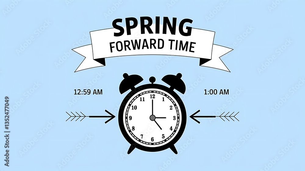 Fototapete spring forward 2025 banner design for a reminder of time change one hour forward for social networks