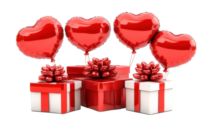 Red Heart Balloons and Gifts for Valentine's Day
