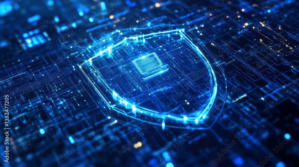 Poster cybersecurity data protection digital technology concept internet network connection. icons and poly
