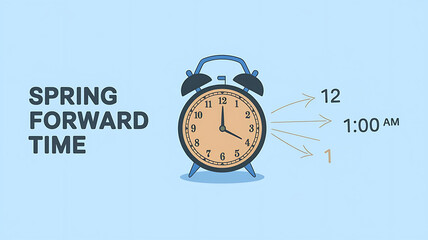 Spring Forward 2025 banner design for a reminder of time change one hour forward for social networks, March 9 Daylight saving time concept, created with generative ai