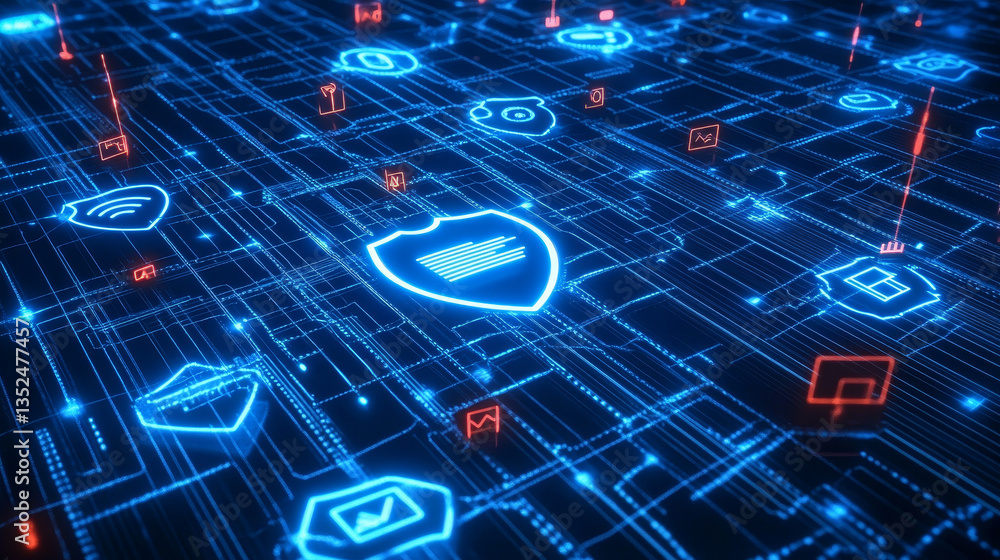 Poster cybersecurity data protection technology concept internet connection online network. there is a prom