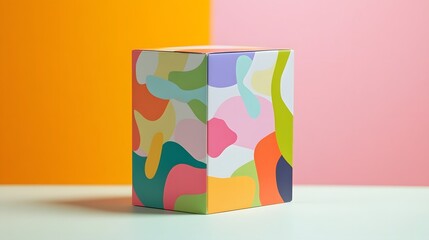 Colorful Abstract Patterned Box on Pastel Background Product Packaging Design