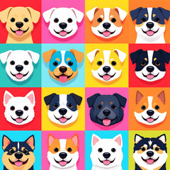 Cute and smile dog heads doodle vector set and Cute facial expression icon of the dog.