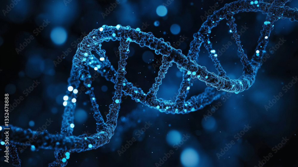 Poster dna genetic modeling technology concept. helix interconnected polygons on dark blue background