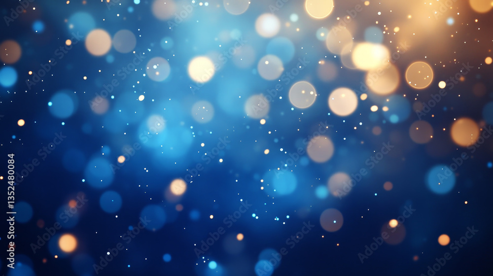 Poster abstract blue color digital particles with bokeh and light background