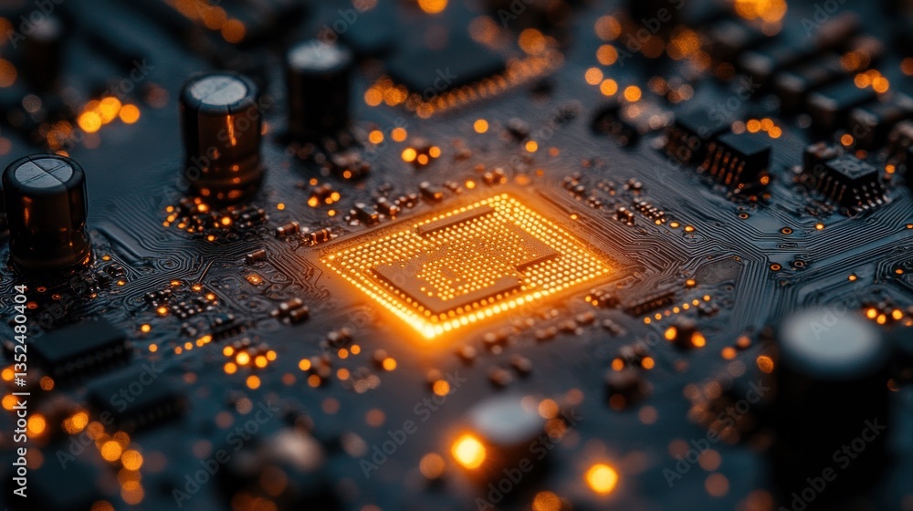 Poster illuminated microchip: a close-up of advanced technology