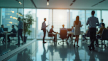 Fototapeta premium Blurred Business Meeting with City Skyline 