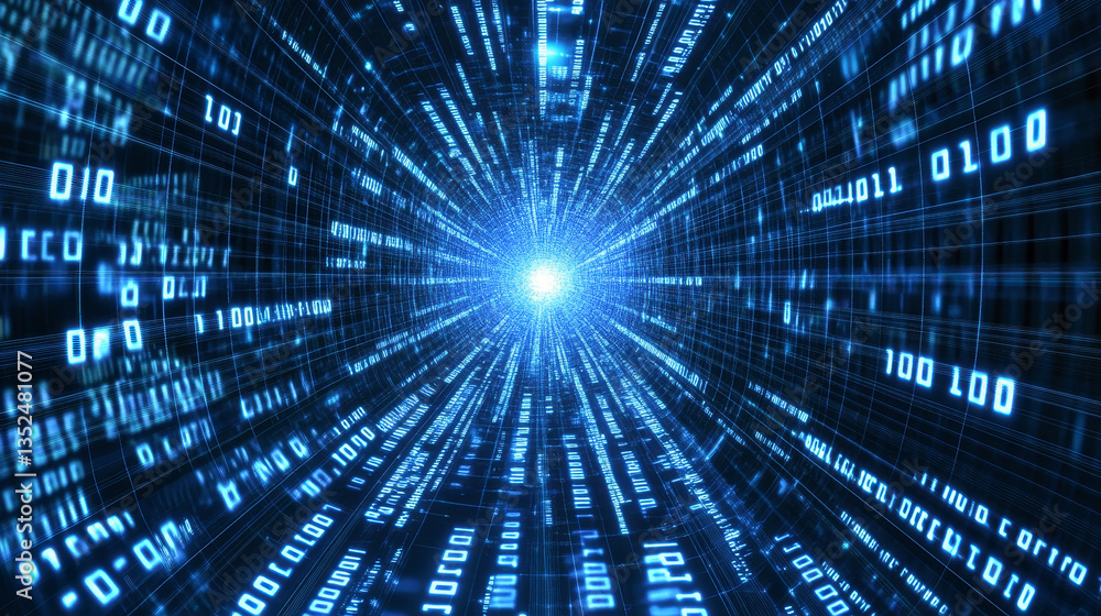 Aufkleber blue digital cyberspace with particles and digital data network connections background concept.