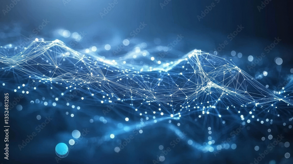 Poster blue digital cyberspace digital data network connections with lines and dots connection. technology 