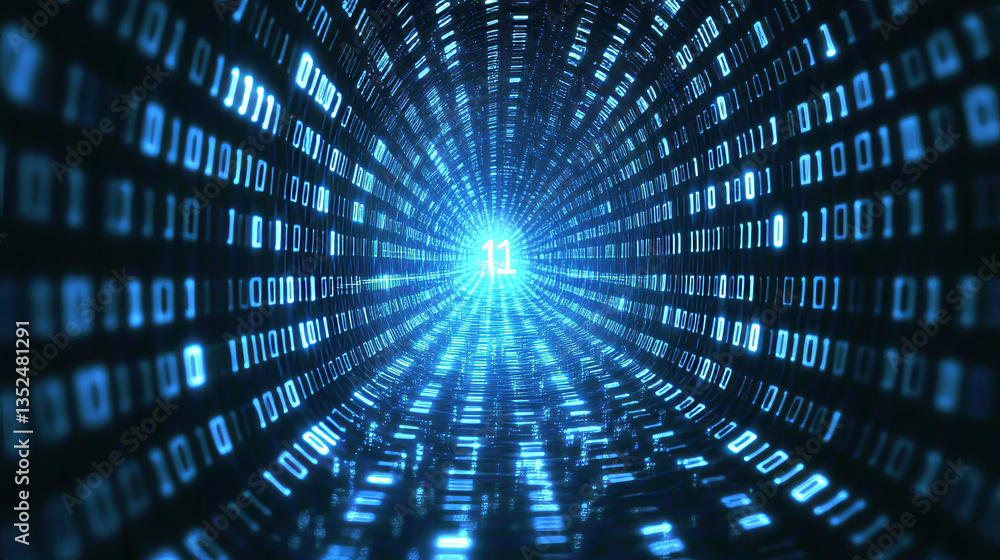 Poster blue digital cyberspace with particles and digital data network connections background concept.