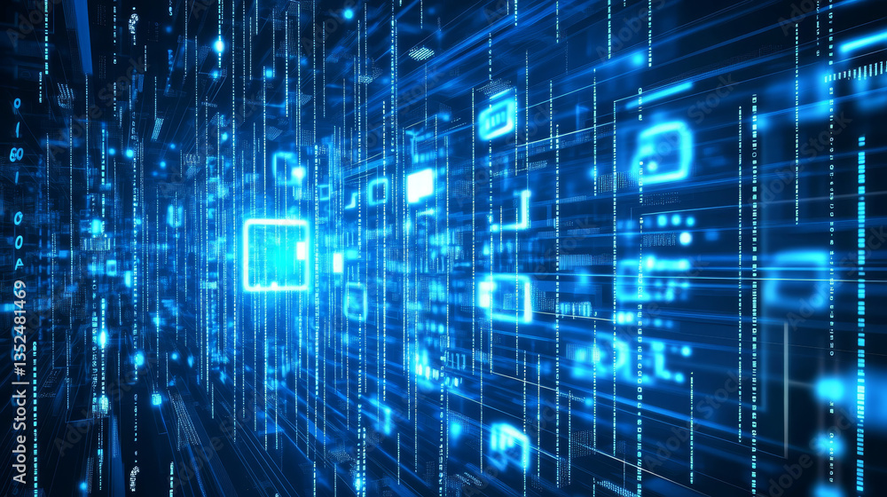 Aufkleber blue digital cyberspace with particles and digital data network connections background concept.