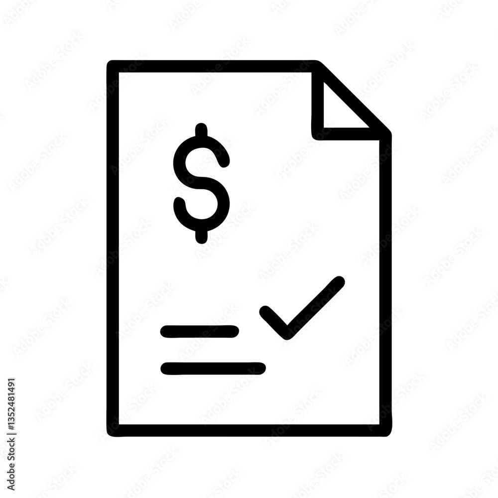 Poster invoice icon with dollar symbol and checkmark - flat stroke design for apps and websites