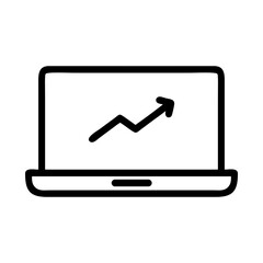 laptop icon with upward-trending line graph - flat stroke design for apps and analytics
