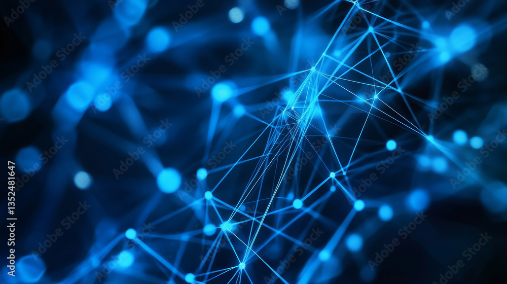 Poster technology network and blockchain connections background concept, blue abstract background digital l