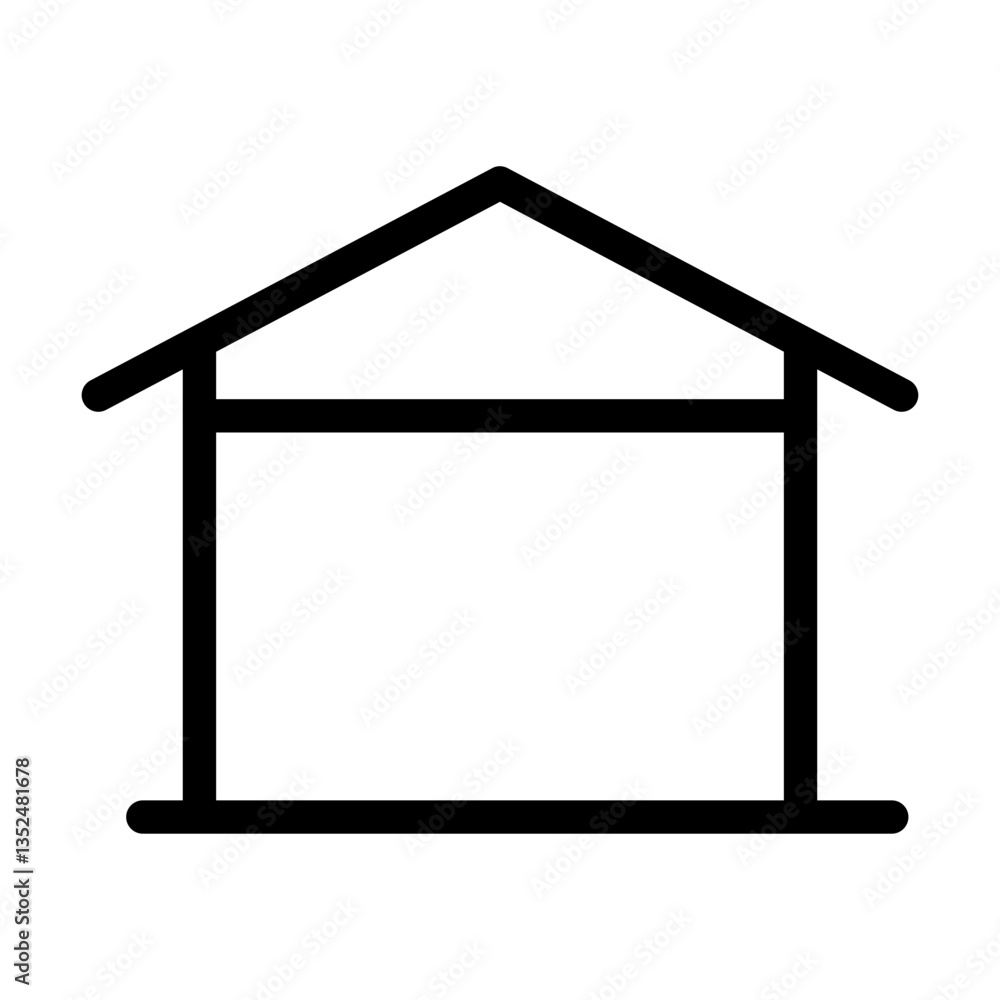 Poster house structure icon with triangular roof - flat stroke design for architectural and digital applica