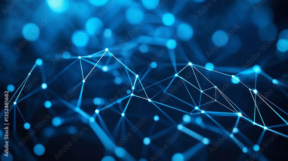 Poster technology network and blockchain connections background concept, blue abstract background digital l
