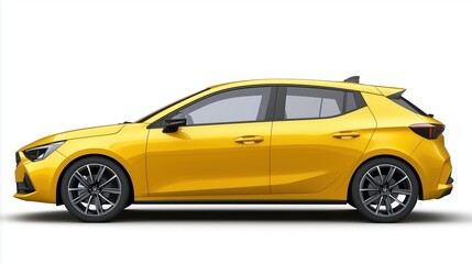 Fototapeta premium yellow hatchback car, rendered in photorealistic style with highly reflective surfaces