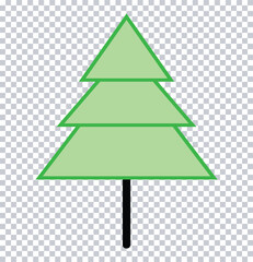 Filled Geometric Pine Tree Icon – Flat Green Christmas Tree PNG on Transparent Background.