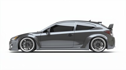 Obraz premium dark gray metallic hatchback car, rendered in photorealistic style with highly reflective surfaces