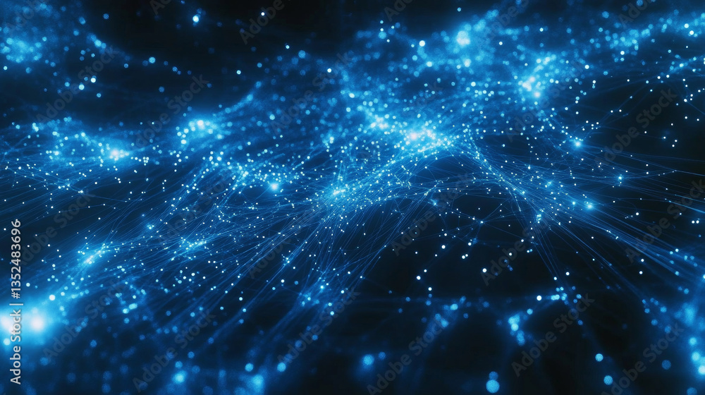 Poster blue digital cyberspace and digital matrix with particles and lighting. digital data network connect