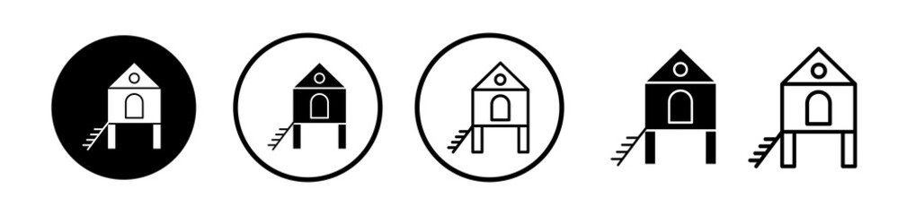 Chicken coop icons symbol. Flat and line design style.