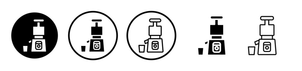 Cold pressed juicer icons symbol. Flat and line design style.