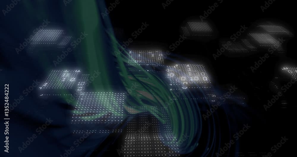 Poster digital data and binary code animation over abstract dark background