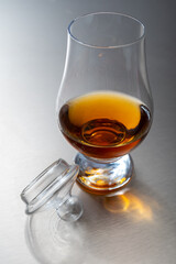 Scotch single malt and blended high quality whisky tasting on distillery in Scotland close up
