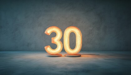 Glowing Number 30 with Concrete Room.
