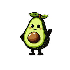 Avocado mascot illustration on a white background, food vector, food illustration,