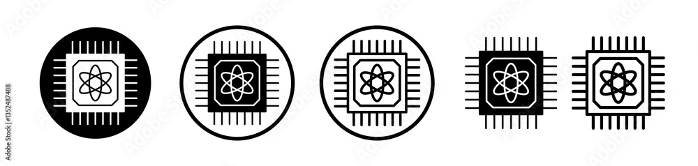 Poster quantum computing icons symbol. flat and line design style.