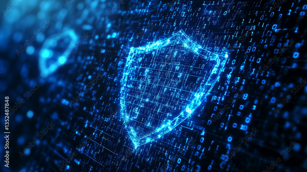 Poster cybersecurity data protection digital technology concept internet network connection. icons and poly