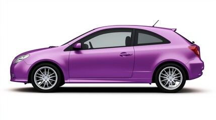 Lilac hatchback car, rendered in photorealistic style with highly reflective surfaces