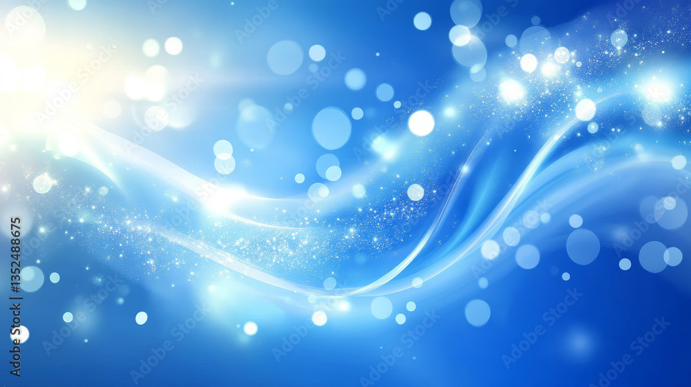 Aufkleber abstract blue color digital particles wave with bokeh and light background