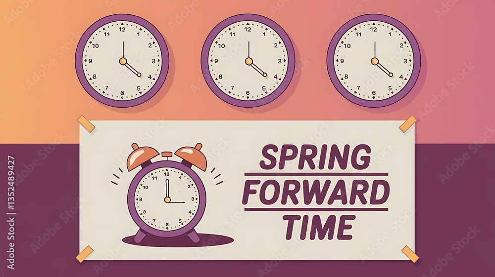 Fototapete spring forward 2025 banner design for a reminder of time change one hour forward for social networks