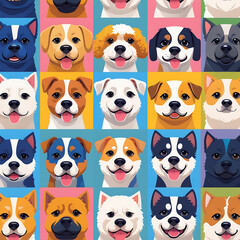 Naklejka premium Variety of Dogs,Popular Dog Breeds,Cute and smile dog heads doodle vector set. Comic happy dog faces character design of corgi, beagle and Cute facial expression icon of the dog.