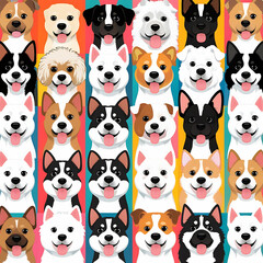 Variety of Dogs,Popular Dog Breeds,Cute and smile dog heads doodle vector set. Comic happy dog faces character design of corgi, beagle and Cute facial expression icon of the dog.