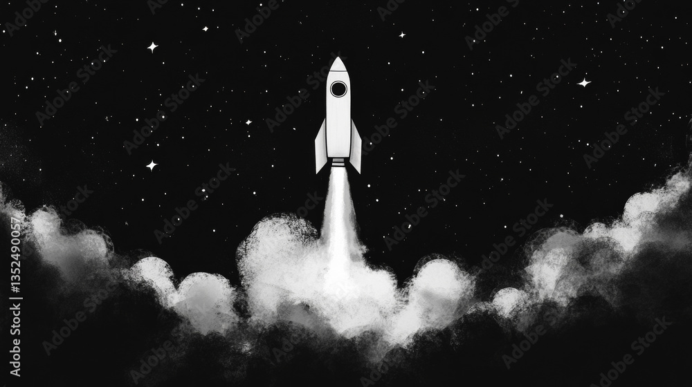 Poster rocket ship in a flat style.vector illustration with 3d flying rocket.space travel to the moon.space