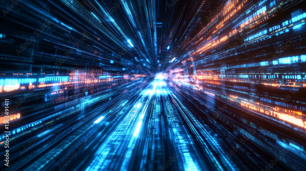 Poster digital cyberspace and digital data network connections concept. transfer digital data hi-speed inte