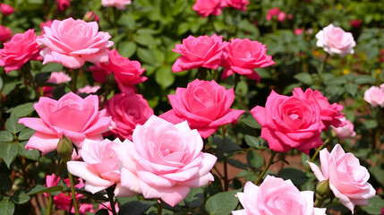 Fototapeta premium Beautiful pink roses in the flower garden