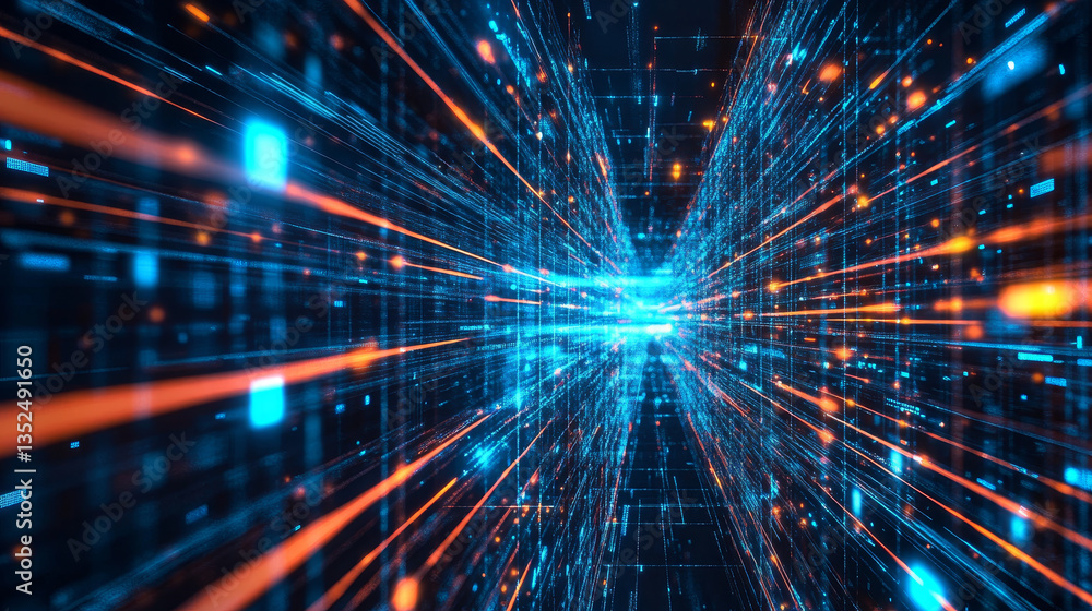 Poster digital cyberspace and digital data network connections concept. transfer digital data hi-speed inte